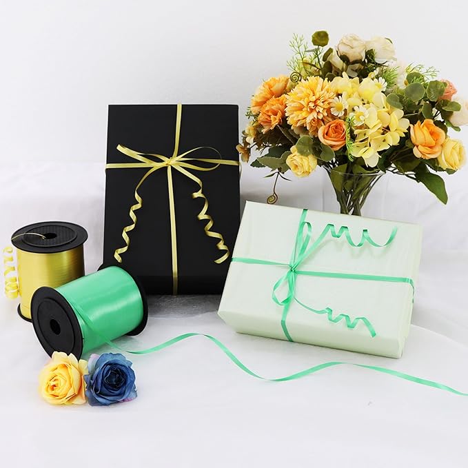 TONIFUL 500 Yards Curling Ribbon-Balloon Ribbon-Balloon String for Art&Craft Decor,Gift Wrapping,Ribbons and Bows for Christmas New Year Birthday Gifts Graduation Supplies (Green Gold)