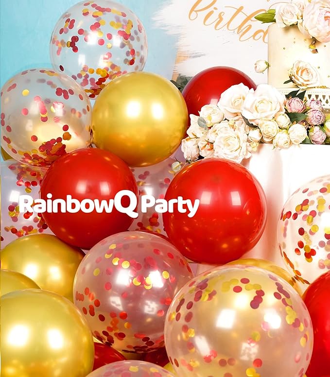 Metallic Shiny Red and Gold Balloons 12 Inch 67PCS Red Gold Confetti Balloons Latex Helium Balloon Set for Graduation Anniversary Wedding Birthday Party Decorations