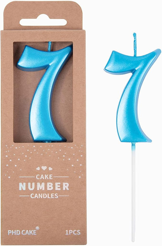 PHD CAKE 2.76 Inch Elegant Blue 7 Number Birthday Candles, Blue Number Candles, Cake Number Candles, Party Celebration