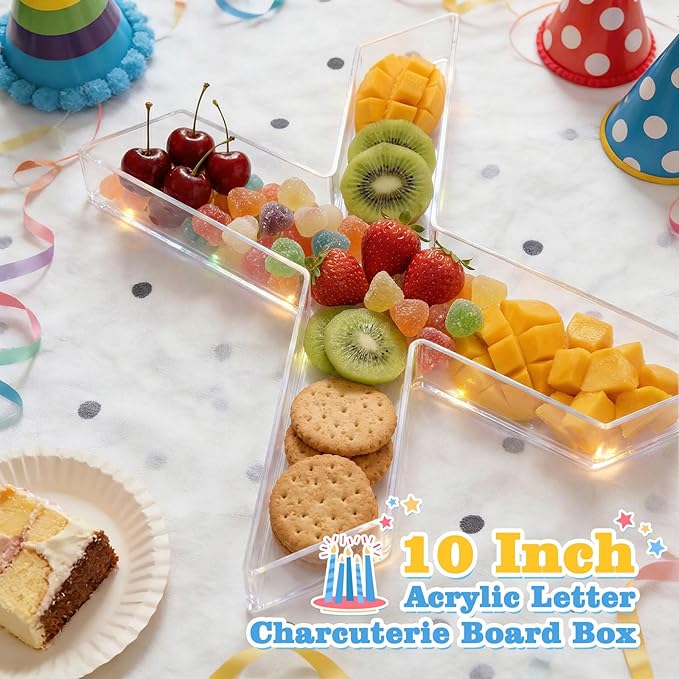 Ledido 10’’ Acrylic Letter Charcuterie Board Box, Reusable Fillable Serving Tray for Candy Cake Fruit Snack, Easy-Clean Acrylic Charcuterie Tray for Birthday Anniversary Party Decorations, Letter X