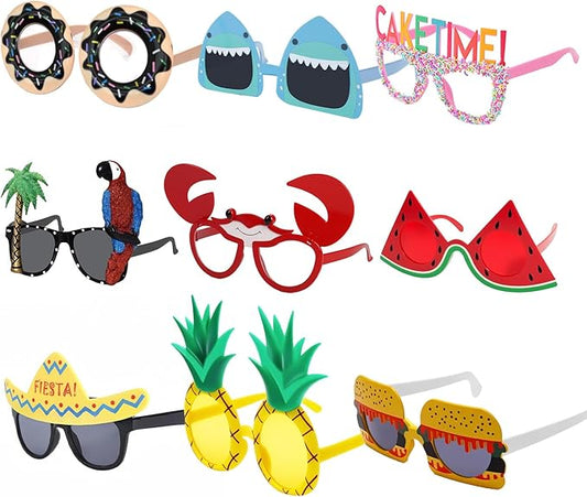 Luau Party Sunglasses-9 Pairs Funny Hawalian Glasses ，Funny Summer Party Favors, Beach Themed Party Supplies Decoration