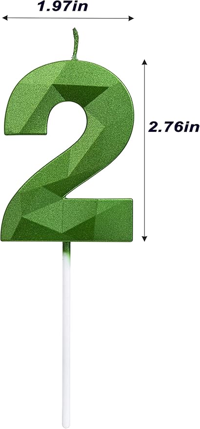 Green Happy Birthday Cake Candles,Wedding Cake Number Candles,3D Design Cake Topper Decoration for Party (Green Number 2)