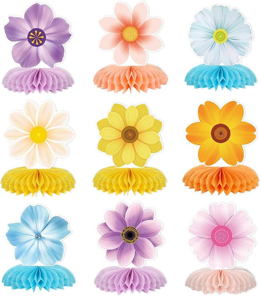 9 Pieces Spring Flower Centerpieces for Tables, Honeycomb Spring Birthday Party Decorations, Baby Shower Centerpieces for Girls, Spring Decorations for Office, Mothers Day Decorations