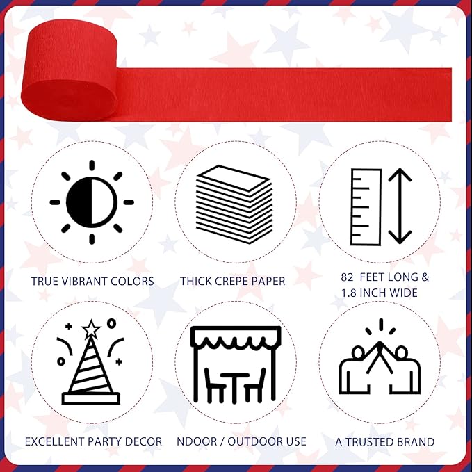 9 Rolls 4th of July Red White and Blue Crepe Paper Streamers 246 Yards 250th Anniversary Patriotic Party Decorations Hanging Backdrops for Independence Day Memorial Day American Theme Party DIY Crafts