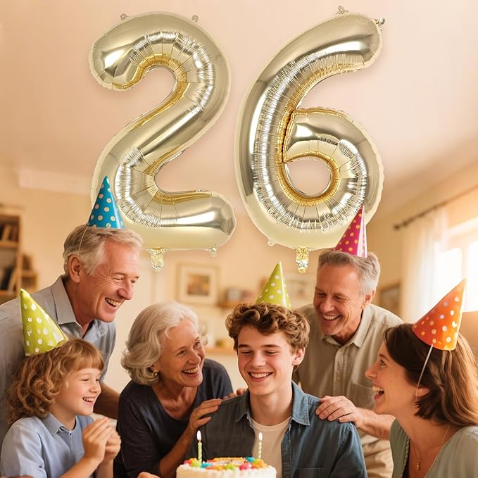 Champagne Gold Large Number 26 Balloon, 40 Inch Light Gold Foil Helium Number Balloons, Giant Mylar Number 26 Balloons for 26 Years Old Birthday Party Anniversary Decorations (Champagne Gold 26)