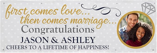 Let's Make Memories Personalized Engagement Banner - Customized Photo Banner - Engagement Party Décor - Indoor/Outdoor Vinyl - We're Engaged - 10 ft