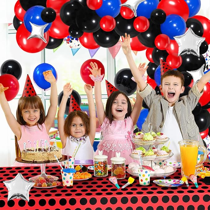Red Blue Black Balloon Garland Arch Kit - Blue Black Balloons Red BlueBalloons Silver Tinsel Foil Fringe Curtain for Super Spider Hero Man Boys Birthday Graduation New Year Party Decorations
