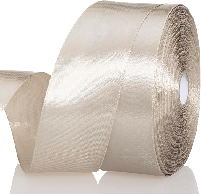 YASEO 1 1/2 Inch Linen Beige Solid Satin Ribbon, 50 Yards Craft Fabric Ribbon for Gift Wrapping Floral Bouquets Wedding Party Decoration