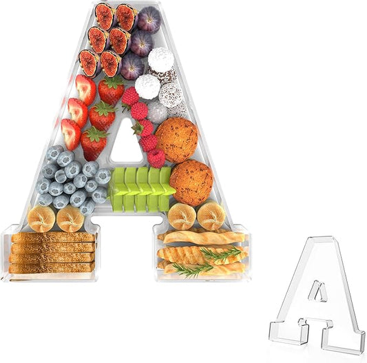 11" Acrylic Letter Charcuterie Tray, Charcuterie Letters Fillable Box for food, Reusable Serving Cake Candy Dish Display Tray for Birthday Anniversary Party Decoration (Letter A)