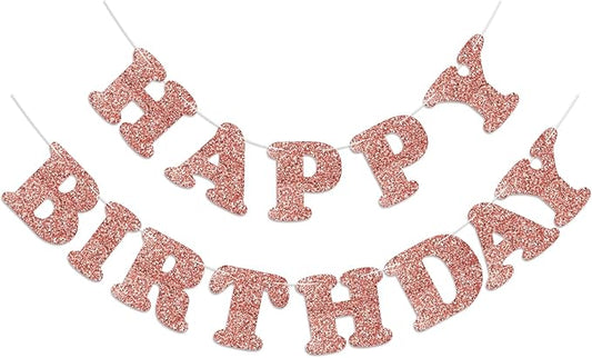 Rose Gold Happy Birthday Banner Birthday Party Decorations Happy Birthday Banner Bunting Garland Sign for Kids Boys Girls Adults Birthday Baby Shower Celebration Party Backdrops Supplies