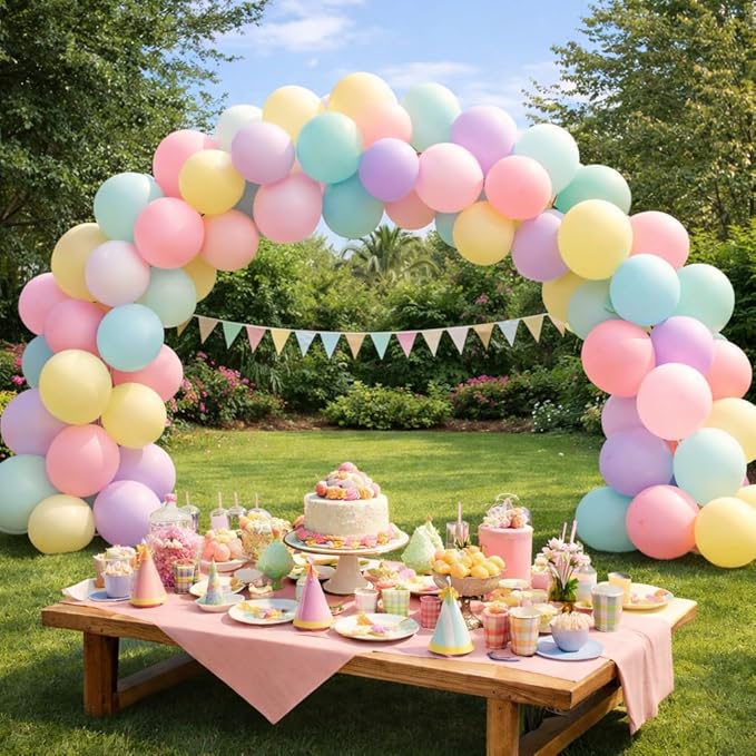 Pastel Balloon Garland Kit 120 Pack – Macaron Pastel Balloons with Strip, Glue Dots & Ribbon, DIY Balloon Arch Kit for Birthday, Baby Shower, Wedding & Party Decorations, 10 Inch Latex Balloons