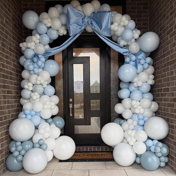Pastel Blue Bow Balloons Light Pale Blue and White Sand Balloon 12inch Beige Clear Balloons Coquette Birthday Party Decorations Latex Helium Balloon for Arch Bridal Baby Shower Bachelorette Weddiing