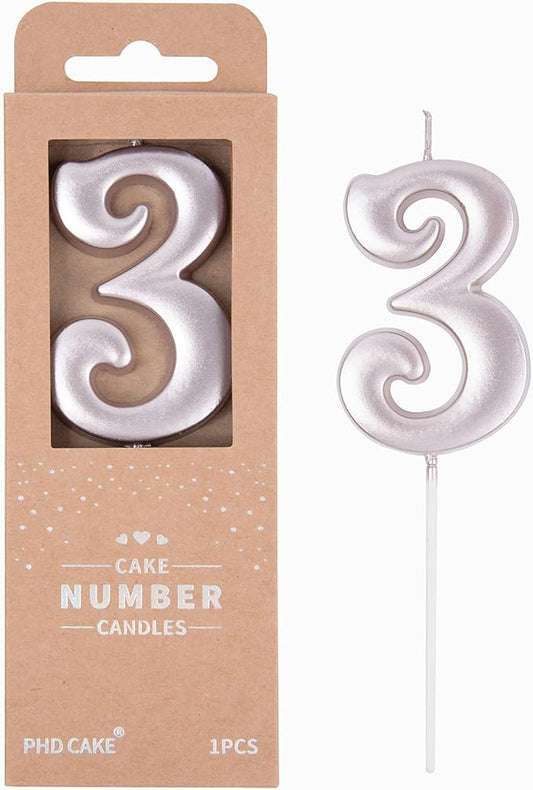 PHD CAKE 2.76 Inch Elegant Rose Gold 3 Number Birthday Candles, Rose Gold Number Candles, Cake Number Candles, Party Celebration