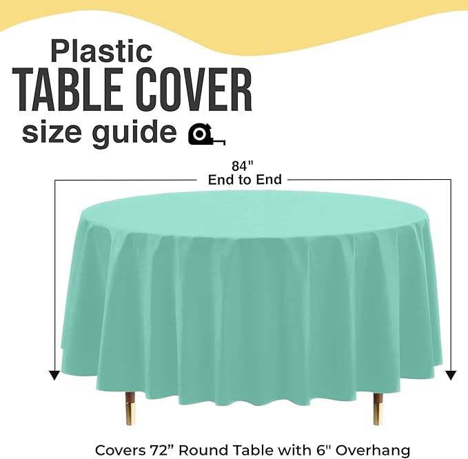 Exquisite 66% Thicker Premium Mint Round Tablecloth 0.5 Mil 12 Pack Plastic Table Cloth Disposable 84 Inch Round Plastic Tablecloth Won't Tear Easily Like Cheap Thin Brands