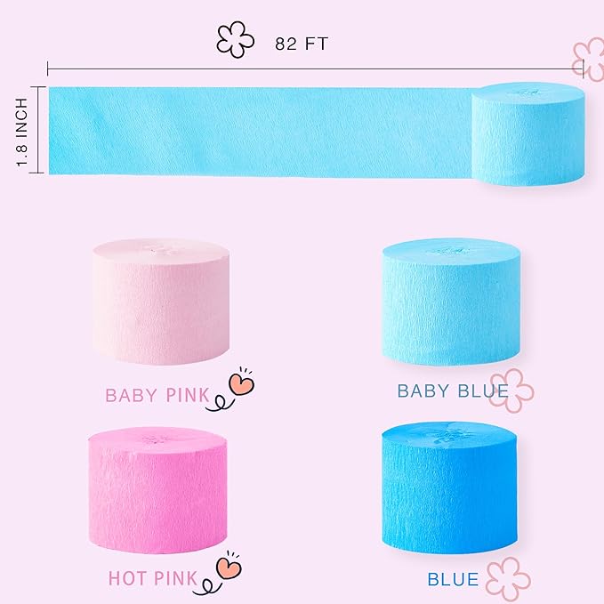 Pink Blue Crepe Paper Streamers, 656 Ft Gender Reveal Decorations Streamers Kit,8 Rolls Hanging Streamer Paper for Birthday Anniversary Baby Shower Shower Party Supplies
