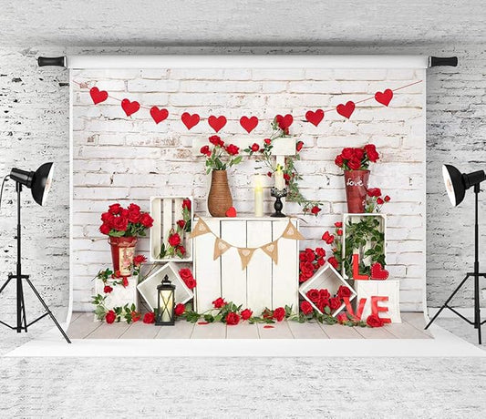 Kate Backdrop Valentine Photo Backdrop Fabric Heart Backdrop Valentine Birthday Party Decorations, 7x5ft