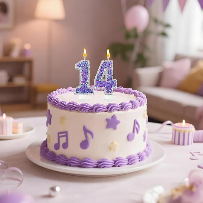 K-pop Number 4 Birthday Candle, Star Glitter Filled Number Candle, Purple Silver Fantasy Cake Topper for Birthday Party Decoration