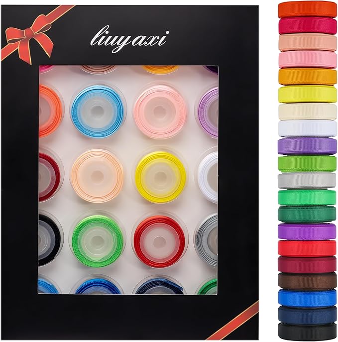 LIUYAXI 100 Yards Solid Grosgrain Ribbon, 3/8" X 5 Yard/Roll, 20 Colors Rainbow Multicolor Fabric Ribbons Roll Perfect for Crafts Gifts Wrapping Flower Bouquet Hair Bows & Other Projects