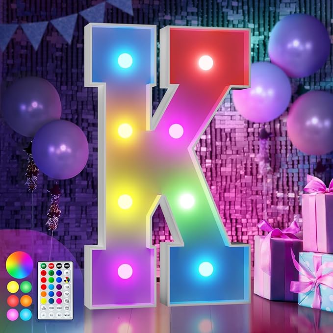 imprsv 3FT Colorful Marquee Letters K, 18 Colors Large Light up Letters Alphabet Sign with Remote, Big Marry Me Sign, Birthday Party Decorations Anniversary Wedding Decoration