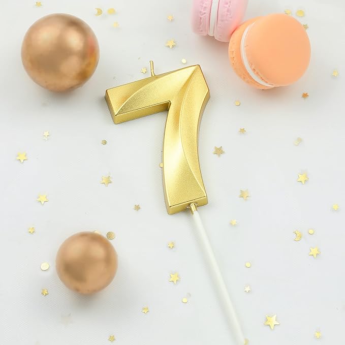 2.76 Inch Diamond Gold 7 Number Birthday Candles, Gold & Cake Number Candles, Party Celebration