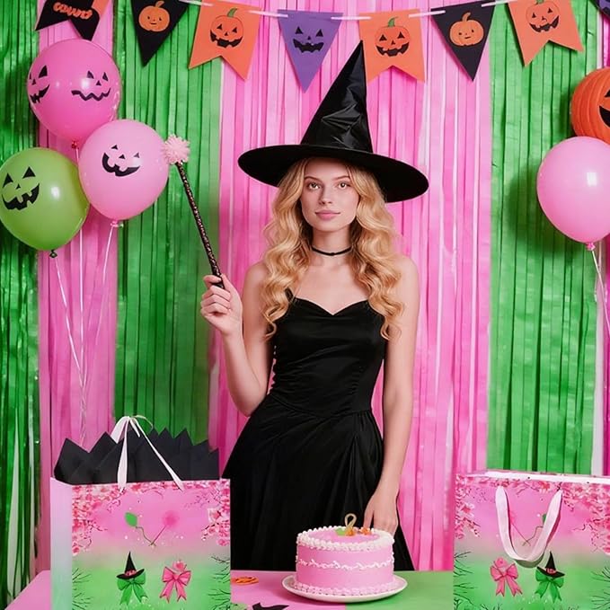 Pink and Green Crepe Paper Streamers 8 Rolls 32ft, Witch Theme Party Supplies Birthday Baby Shower Wedding Decorations
