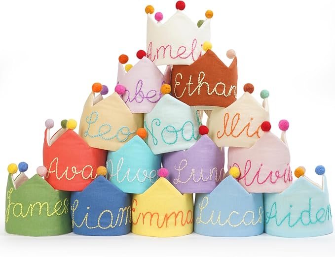 Personalized Hand Embroidered Crown Custom 1st First Birthday Crown Hats For Baby Kid Birthdays Fit All Ages