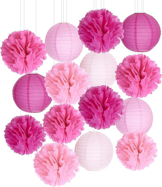 Paper Flower Lanterns Tissue Pom Poms Hanging Decorations Purple Flower Ball for Baby Shower Wedding Birthday Graduation Party Mother's Day