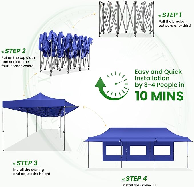 COBIZI 10X30 Pop Up Canopy Tent Heavy Duty with Sidewalls, Outdoor Commercial Canopy with Awning, Waterproof&69 SF Extended Awning, Vendor Tent for Market, Party Events, Dark Blue