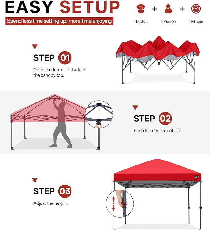 ABCCANOPY Pop Up Canopy - Outdoor Patio Portable Canopy Tent Heavy Duty for Backyard and Deck with 4 Sandbags(Red, 8x8)