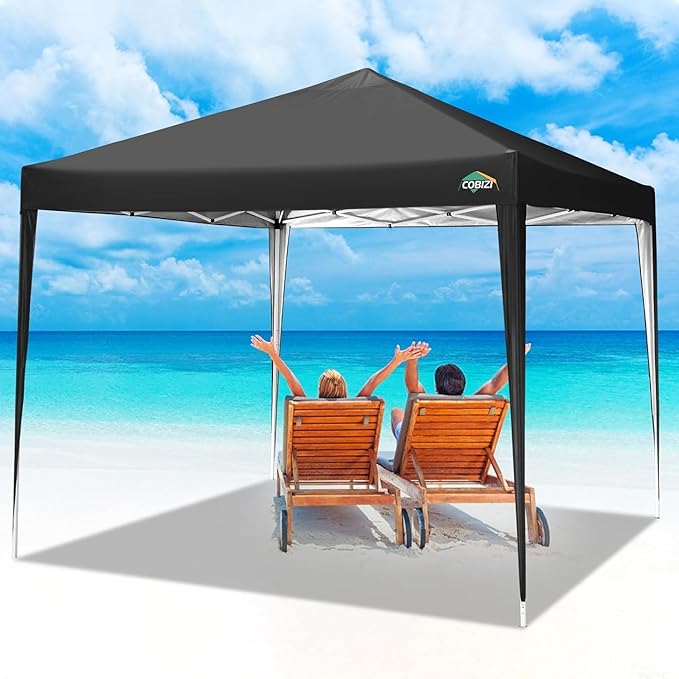 COBIZI 10x10 Ez Pop Up Canopy Tent, UPF 50+ Waterproof Outdoor Canopy, Instant Portable Camping Canopies Gazebo for Commercial Sun Shade Party Backyard with 4 Sandbags(Black)