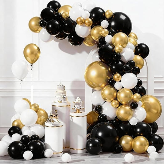 Black Gold White Balloon Arch Kit,137 Pcs Balloon Garland Kit Confetti Metallic with Balloons Tape for Wedding, Birthday,Graduation,New Years,Special Events Party Decoration