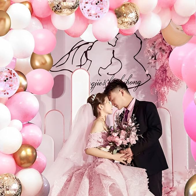 OuMuaMua 60Pcs Pink Gold Confetti Latex Balloons Kit, 12 Inch Pink White Gold Helium Mother's Day Balloons Party Supplies for Confession Proposal Wedding Girl Birthday Baby Shower Party Decoration