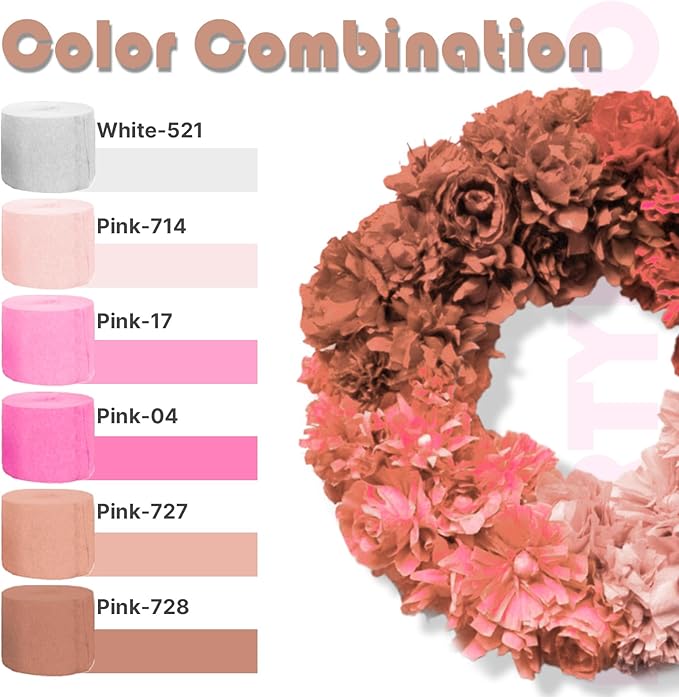 PartyWoo Pink and Gold Crepe Paper Streamers 8pcs 656ft Pack of Baby Dusty Pink Gold Ivory White Crepe Paper Streamers for Birthday Baby Shower Graduation Wedding Bachelorette Party Decorations