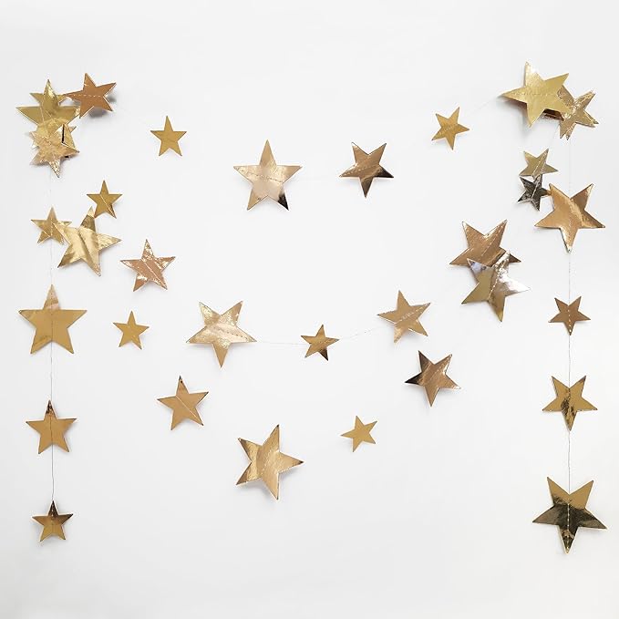 Cheerland Champagne Gold Star Garlands Graduation Party Decorations Hanging Paper Stars Streamer Banner for Starry Night Birthday Little Star Bday Wedding Engagment Congrats Grad Decor Supplies