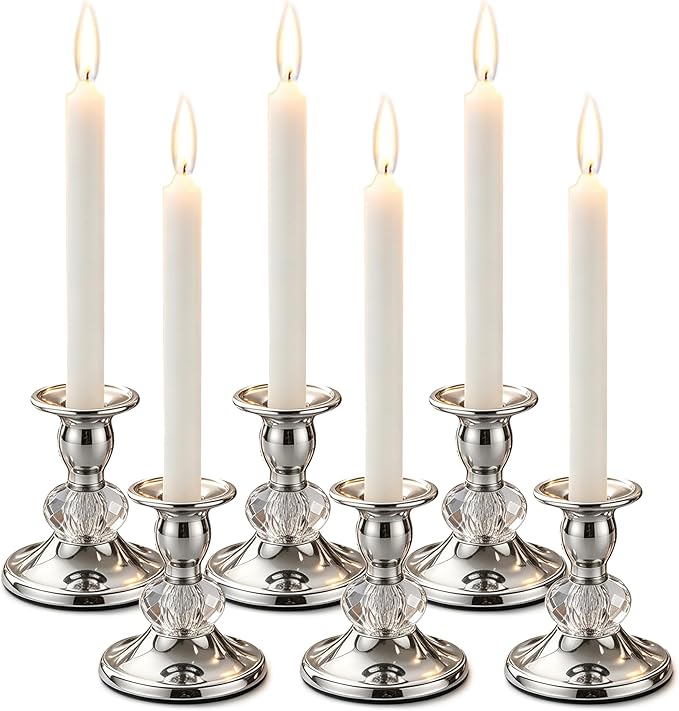 Candlestick Holders Taper Candle Holders, Candle Stick Candle Holder for Table Centerpiece, Wedding Reception, Festive Christmas Mantel Decoration or Home Decor (Silver, 3 Sets(6 Pcs))
