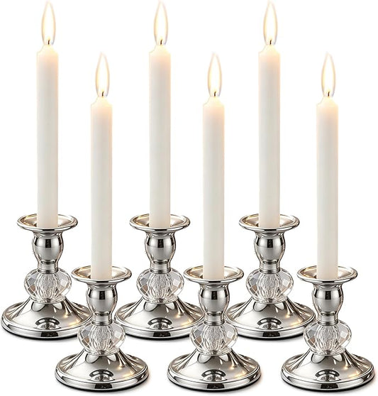 Candlestick Holders Taper Candle Holders, Candle Stick Candle Holder for Table Centerpiece, Wedding Reception, Festive Christmas Mantel Decoration or Home Decor (Silver, 3 Sets(6 Pcs))
