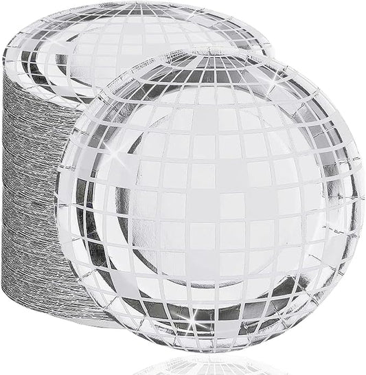 FunisFun Disco Ball Plates 100P Disposable Plates for 70s Disco Party Decorations Wedding Birthday Bachelorette Party 7"