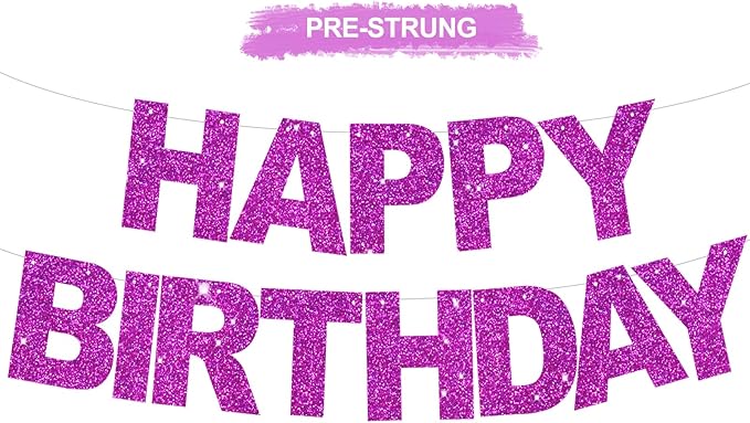 BEISHIDA Happy Birthday Banner - Pre-Strung No DIY Birthday Decorations - Happy Birthday Sign - Birthday Banner for Women, Kids - Backdrop Purple