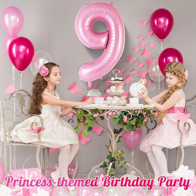 Pink Number 9 Balloon 40 Inch, Big Large Foil Helium Number Balloons, Jumbo Giant Mylar Number 9 Balloons for 9 Year Old Birthday Party Decorations Supplies Anniversary Celebration