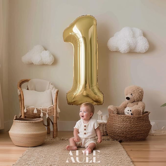 AULE 40 Inch Large 1 Balloon Numbers Light Gold, Big Foil Number Balloons, Giant Helium Happy Birthday Party Decorations for Man and Women, Huge Mylar Anniversary Party Supplies