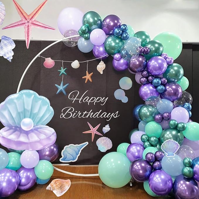 Mermaid Balloon, 12 Inch Mermaid Theme Balloon, Metallic Purple Green Party Balloons, Teal Green Purple and White Balloons with Confetti for Mermaid Party Girls Birthday baby shower Decoration