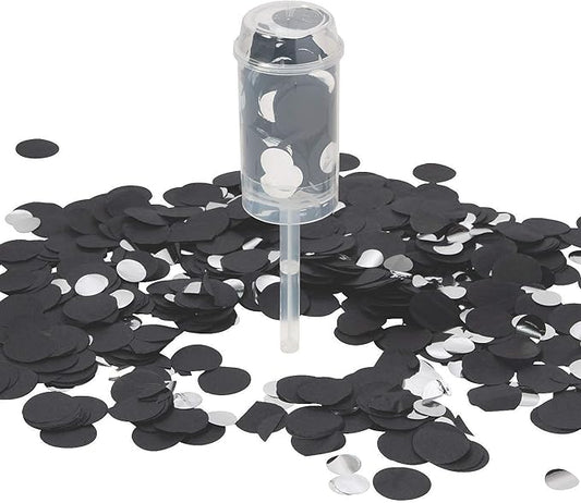 Fun Express - Black & Silver Push Up Confetti Poppers for Wedding - Party Supplies - Licensed Tableware - Misc Licensed Tableware - Wedding - 8 Pieces