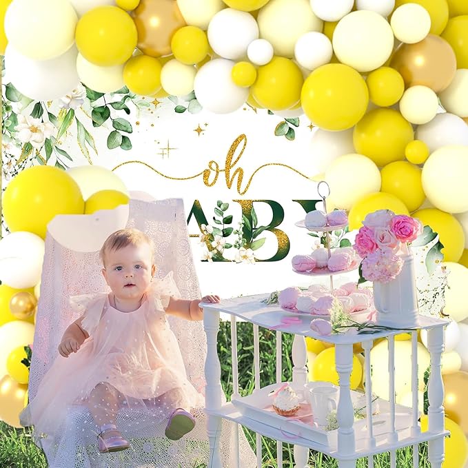 Pastel Yellow White Balloon Garland Arch Kit - Metallic Gold Balloons, Lemon Yellow Balloons for Sunshine Honey Bee Sunflower Birthday Baby Shower Wedding Party Decorations