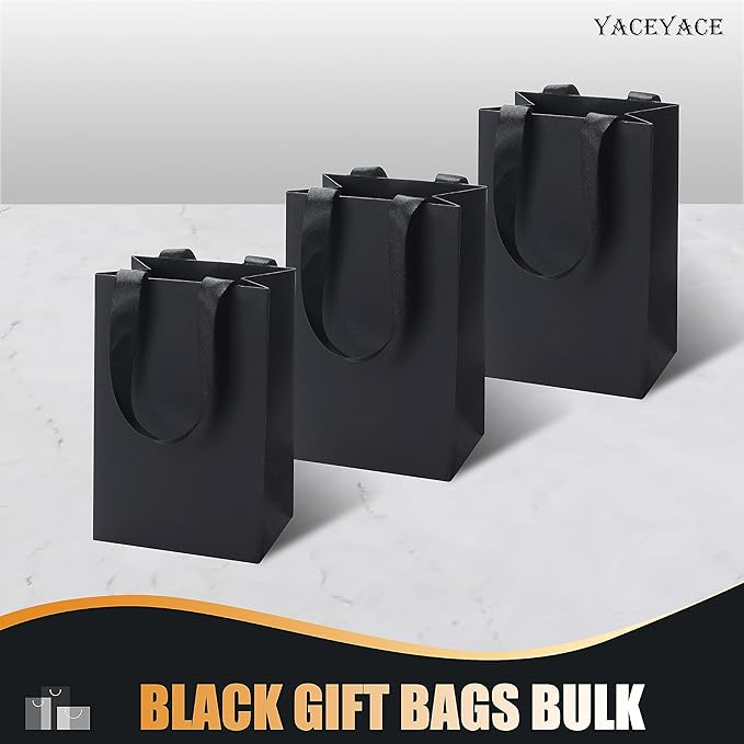 Black Gift Bags with Handles, 10 Pcs 5.25"x3.75"x8" Kraft Paper Bags for Wedding, Party, Business, Retail