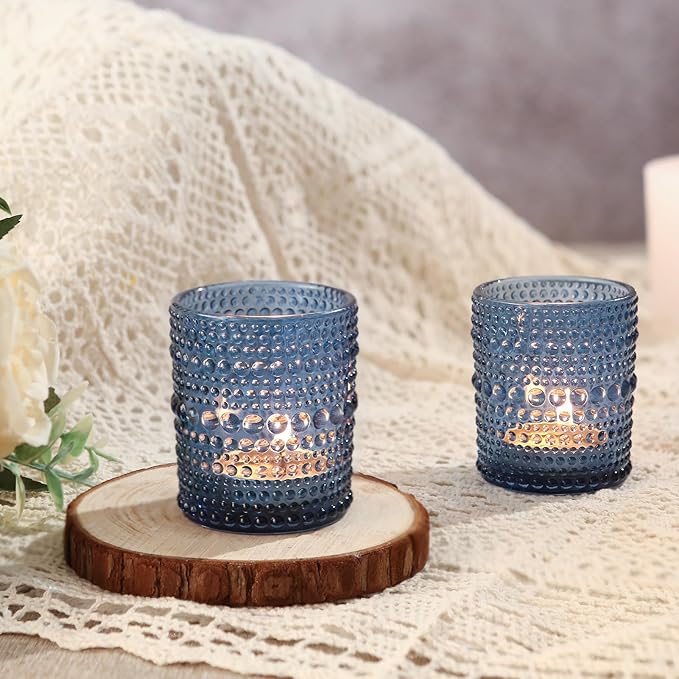 72 Pack Votive Candles Holders - 2x2.5in Blue Vintage Glass Votives Tealight Candle Holders for Table Centerpieces, Tea Light Candle Holder for Wedding Bridal Shower Party