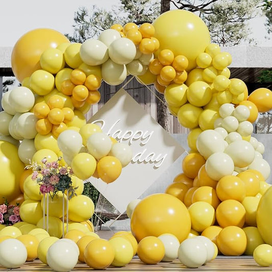 Yellow Balloons Garland Arch Kit Different Sizes Pack 150Pc 18Inch 10Inch 5Inch Latex Pastel Mustard Yellow Balloons for Graduation Easter Birthday Party Decorations