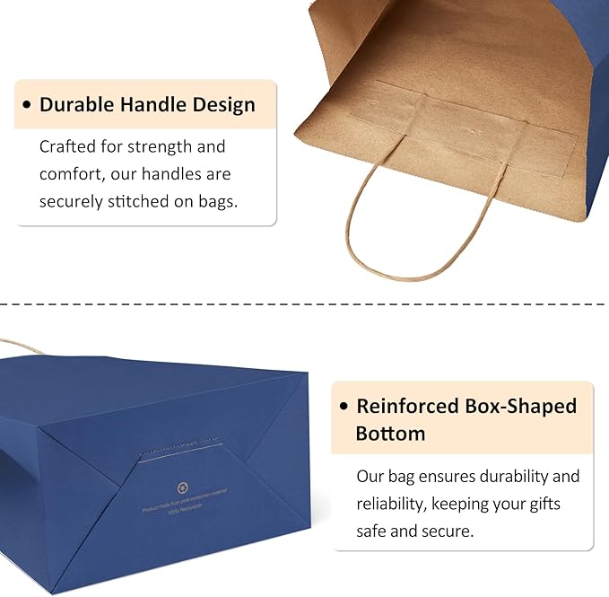 BagDream Small Gift Bags 25Pcs 5.25x3x8 Navy Blue Paper Bags with Handles, Kraft Paper Sacks for Small Gifts, Birthday, Wedding Party Favor, Retail, Merchandise