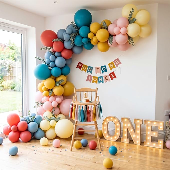Boho Rainbow Balloon, Retro Dusty Baby Blue Orange Dark Light Yellow Pastel Lavendar Mutilcolor Balloon Assorted Colorful Muted Balloons for Kids Birthday Baby Shower Summer Safari Party Decorations