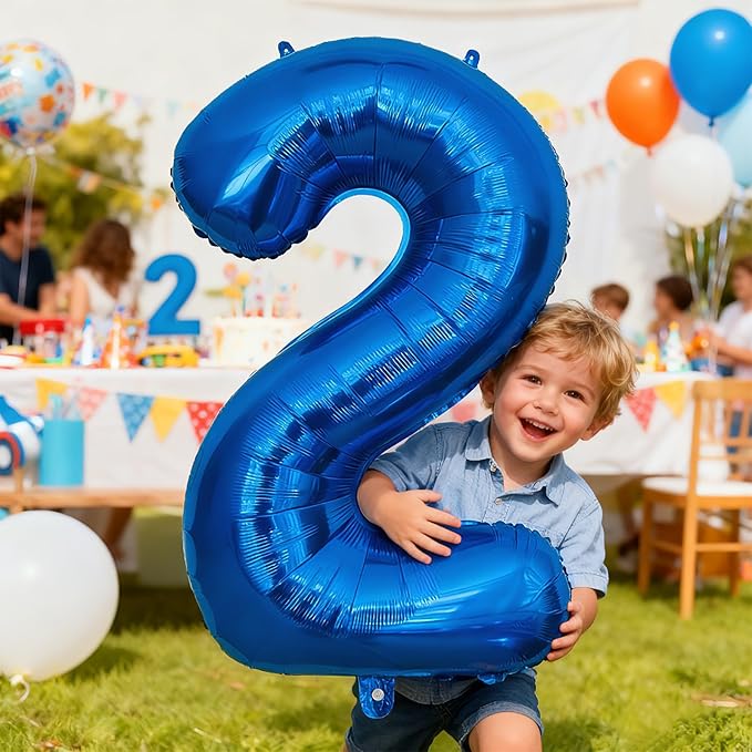 40 Inch Navy Blue 2 Balloon for 2nd Birthday Party, Blue Two Number Balloon 12 21 22 Birthday Decorations for Boys Girls Men Women, Helium Giant Foil Number 2 Balloon