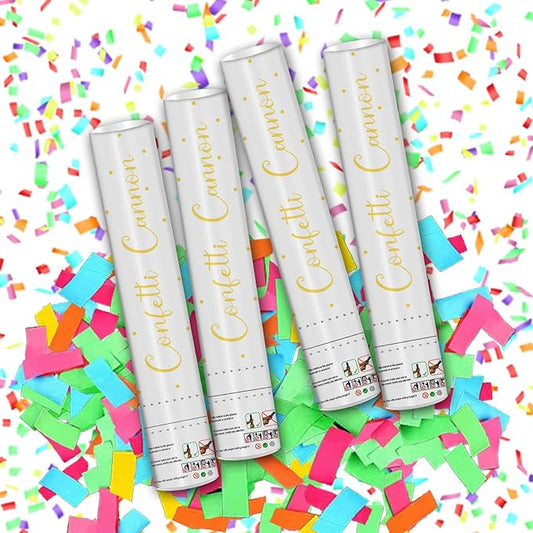 12" Confetti Cannons with Colorful Filling - Party Poppers for Birthday Wedding Graduations Fiesta Christmas New Year Celebrations - Easy to Use, Biodegradable Confetti - Pack of 4